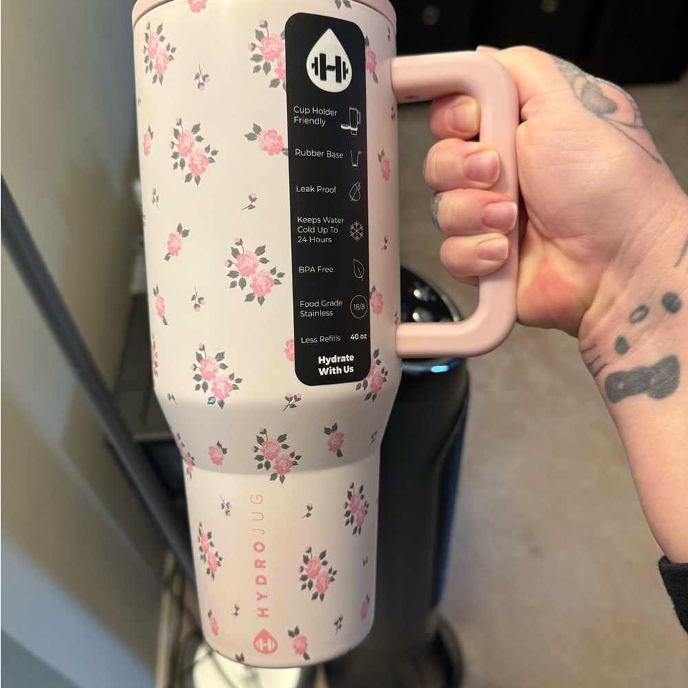 HydroJug Pink Water Bottle with Floral Design